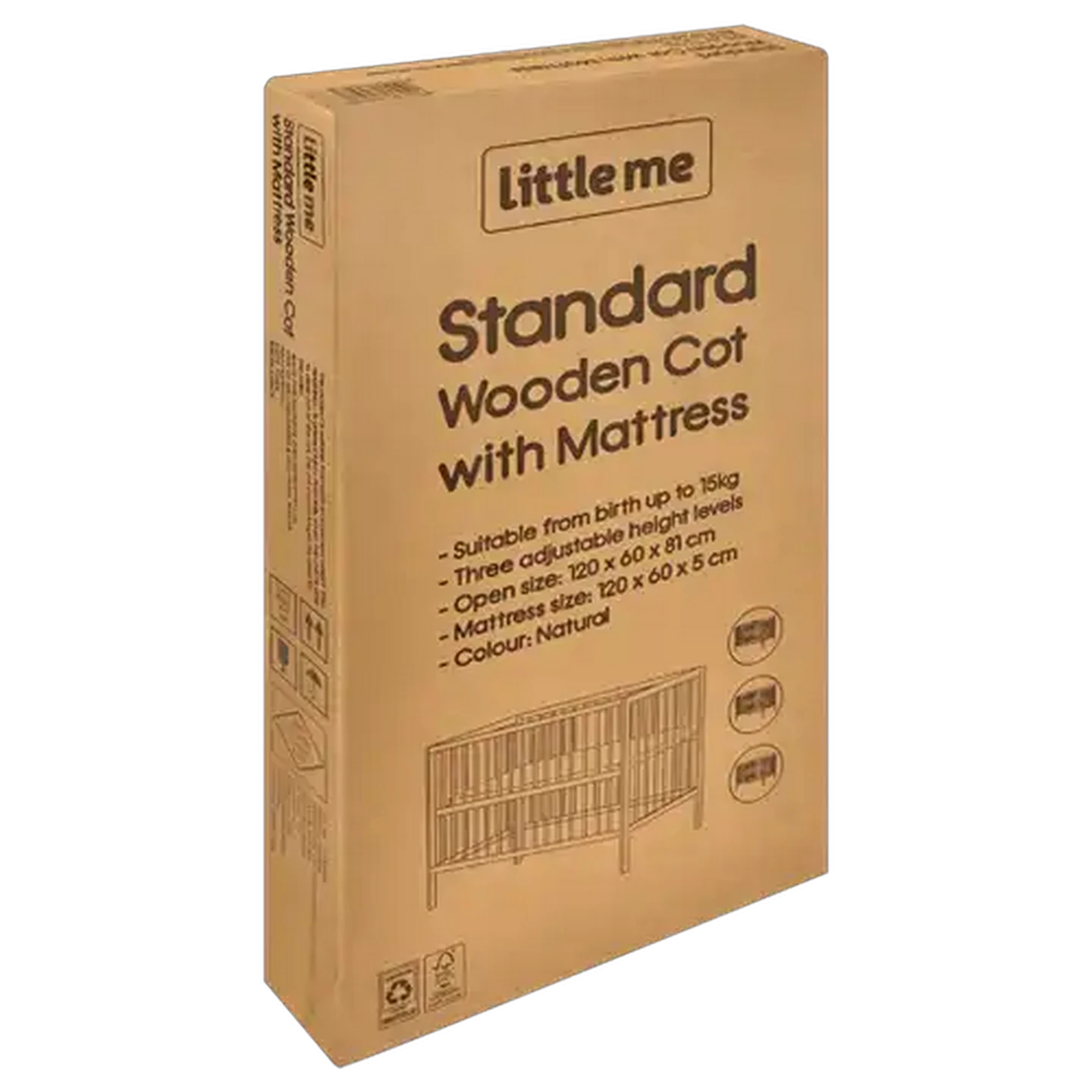 Image of Little Me Standard Pinewood Cot with Mattress 0 Months +