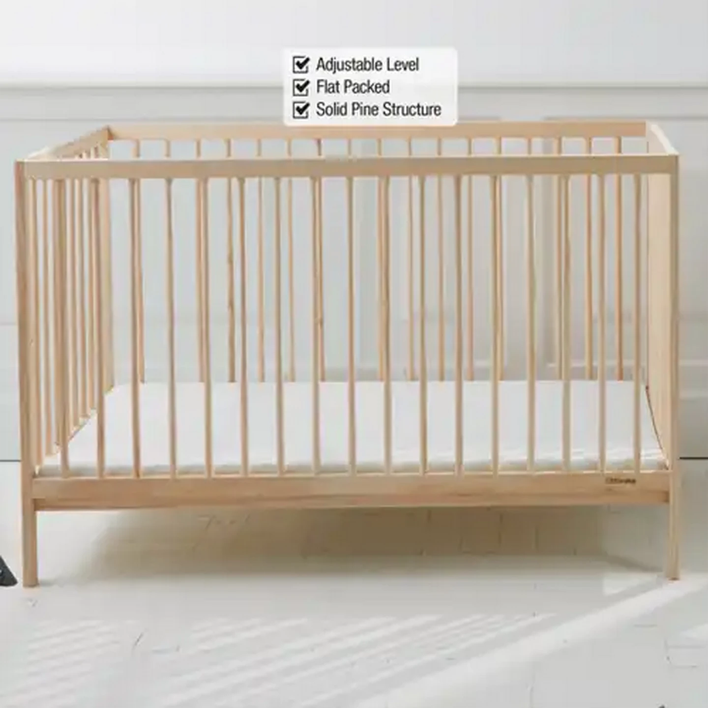 Image of Little Me Standard Pinewood Cot with Mattress 0 Months +