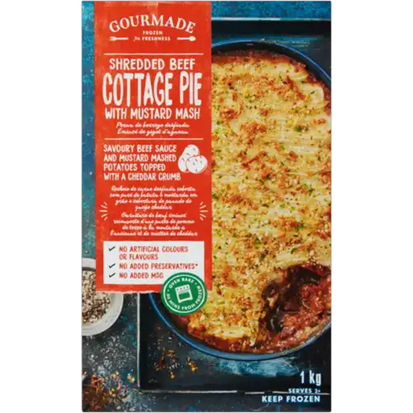 Image of Gourmade Frozen Shredded Beef Cottage Pie With Mustard Mash Ready Meal 1kg