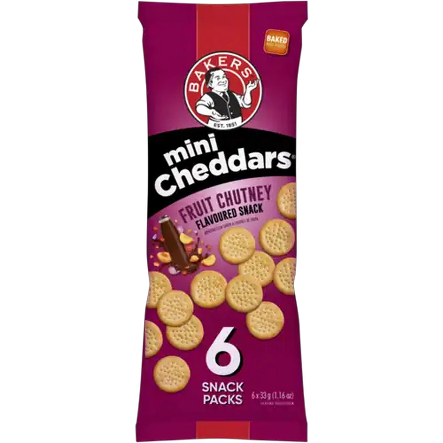 Image of Bakers Fruit Chutney Flavoured Mini Cheddars Pack 6 x 33g