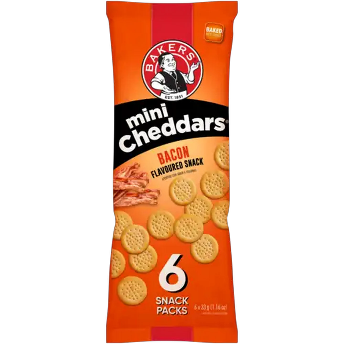 Image of Bakers Bacon Flavoured Mini Cheddars Pack 6 x 33g