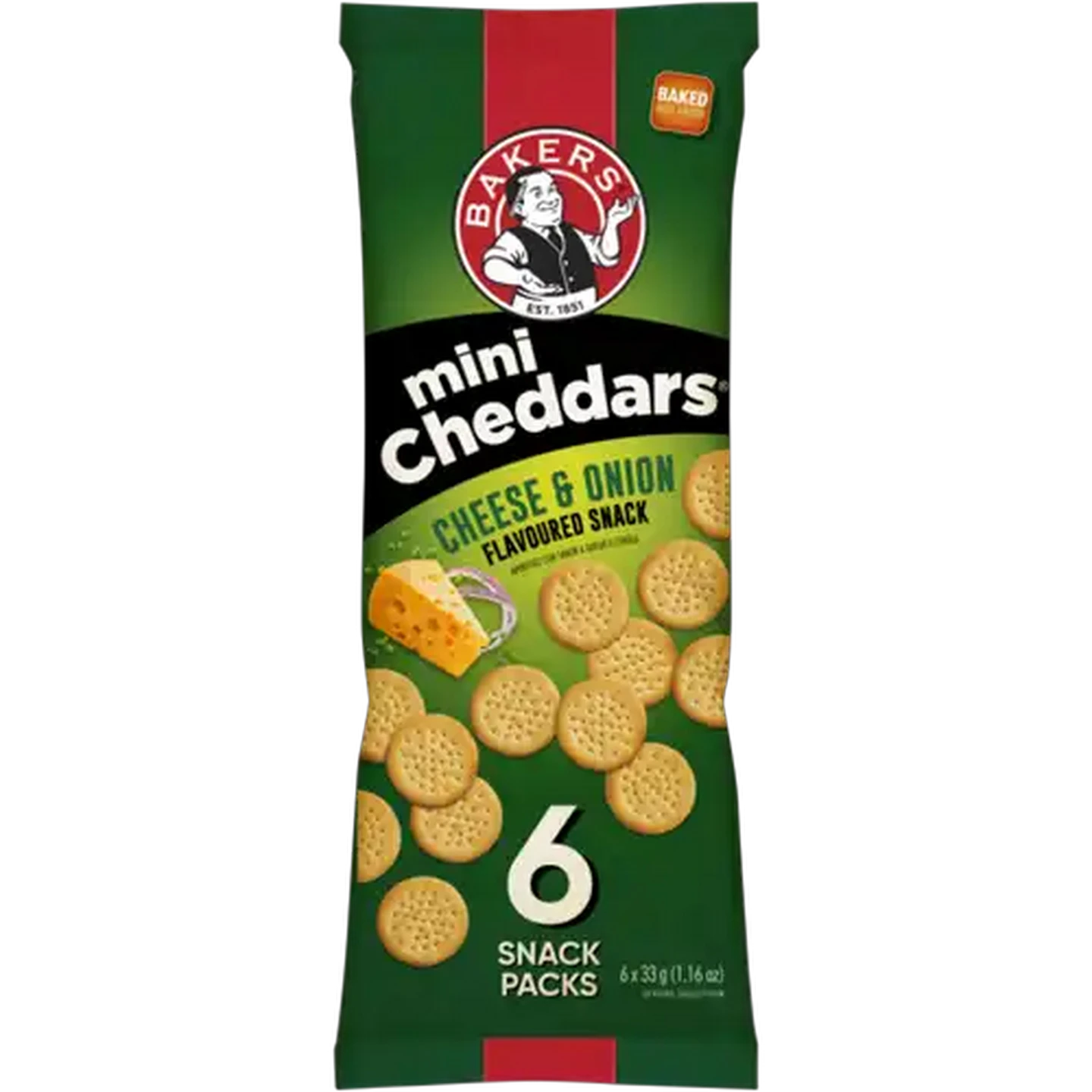 Image of Bakers Cheese & Onion Flavoured Mini Cheddars Pack 6 x 33g