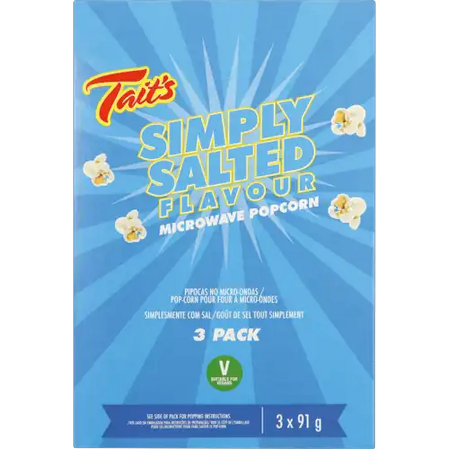 Image of Tait's Salted Microwave Popcorn 3 x 91g
