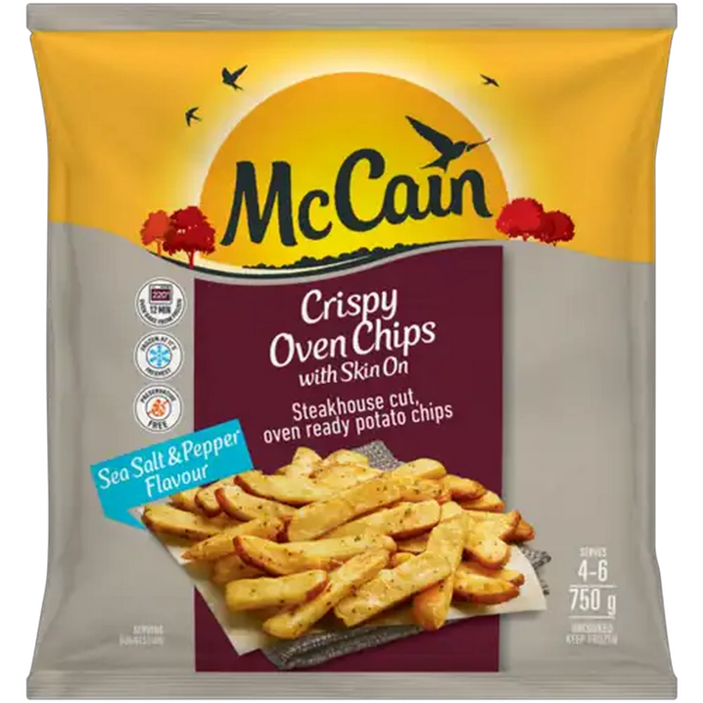 Image of McCain Sea Salt & Pepper Flavour Frozen Steakhouse Cut Oven Chips with Skin On 750g