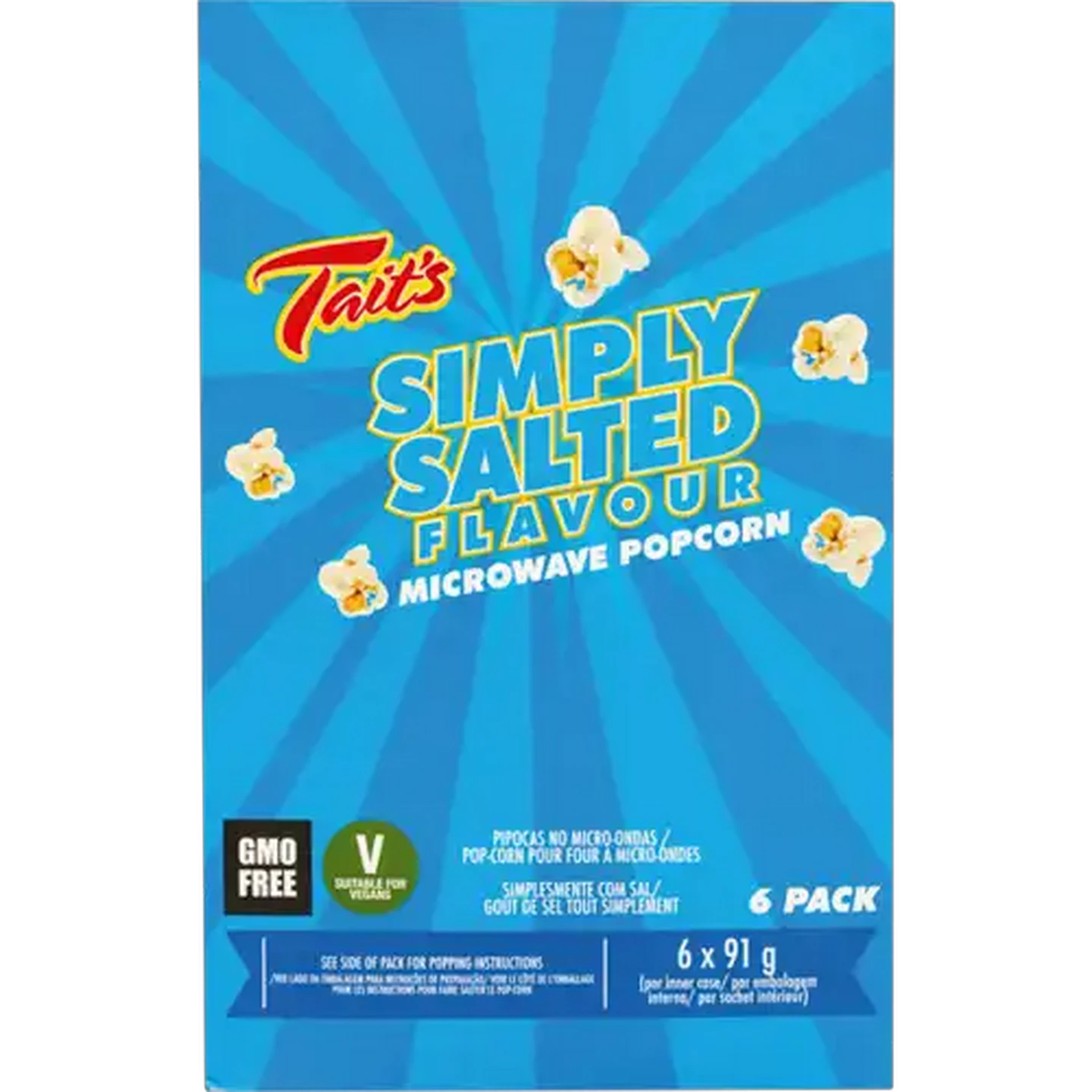 Image of Tait's Simply Salted Microwave Popcorn 6 x 91g
