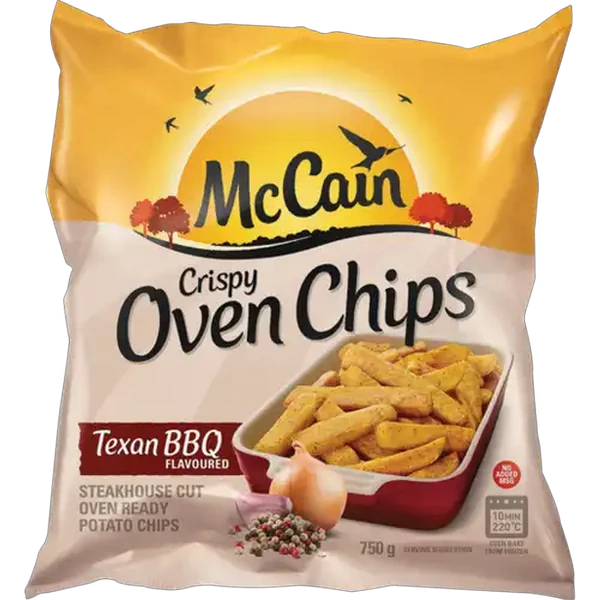 McCain Frozen Steakhouse Cut Texan BBQ Flavoured Crispy Oven Potato Chips 750g
