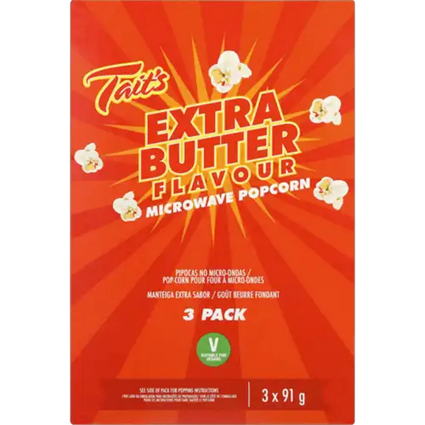 Image of Tait's Extra Butter Microwave Popcorn 3 x 91g