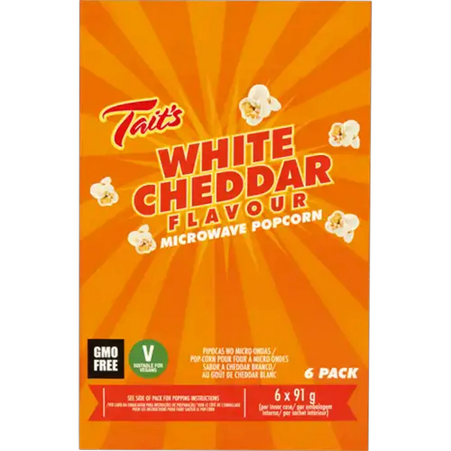 Image of Tait's White Cheddar Flavour Microwave Popcorn 6 x 91g