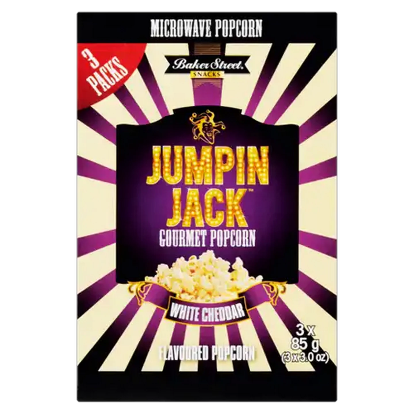 Image of Jumpin Jack White Cheddar Gourmet Microwave Popcorn 3 x 85g