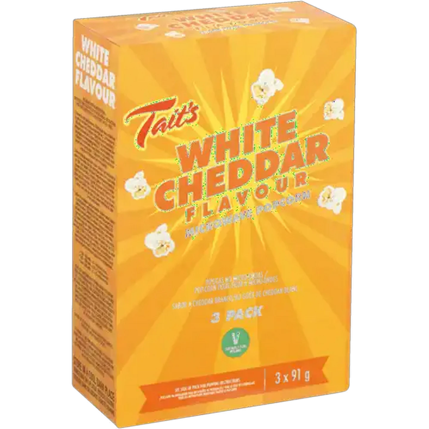 Image of Tait's White Cheddar Flavour Microwave Popcorn 3 x 91g