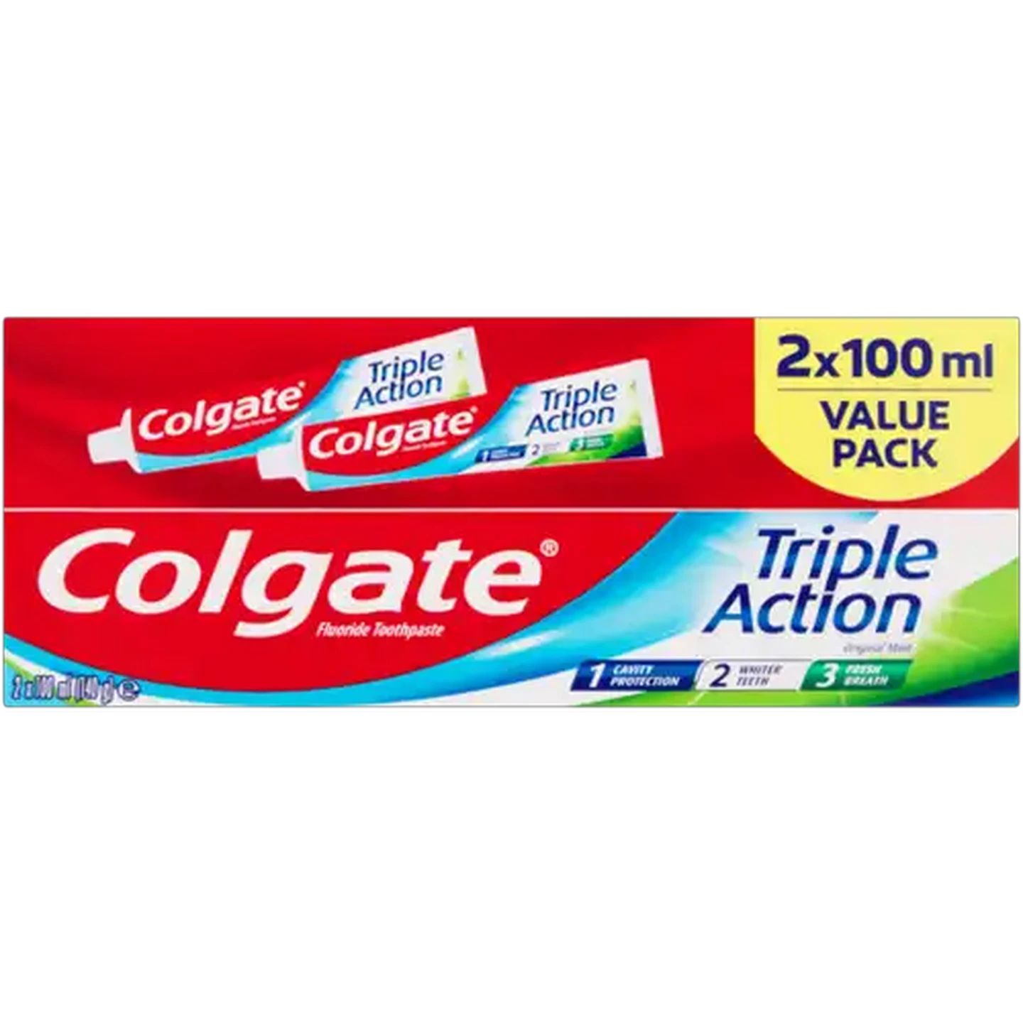 Image of Colgate Triple Action Original Mint Toothpaste 2 x 100ml