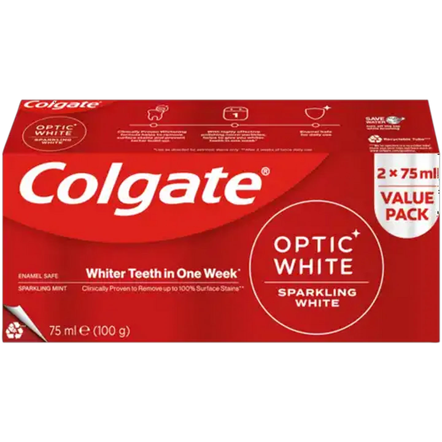 Image of Colgate Optic White Sparkling White Whitening Toothpaste 2 x 75ml