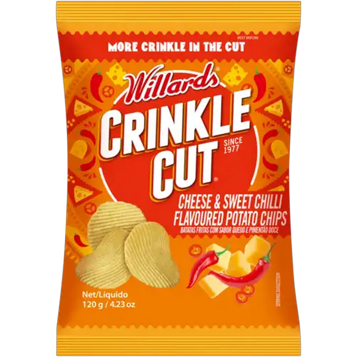 Image of Willards Crinkle Cut Cheese & Sweet Chilli Flavoured Potato Chips 120g
