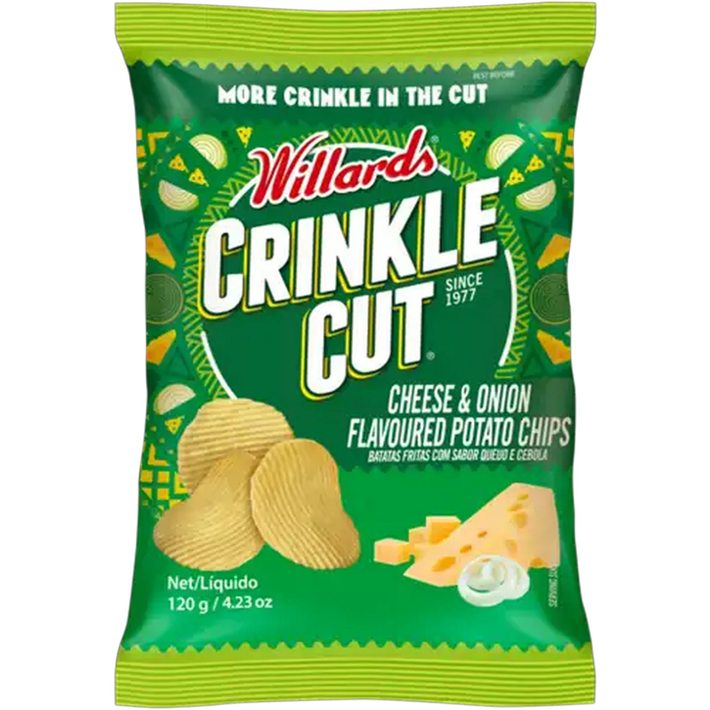 Image of Willards Crinkle Cut Cheese & Onion Flavoured Potato Chips 120g