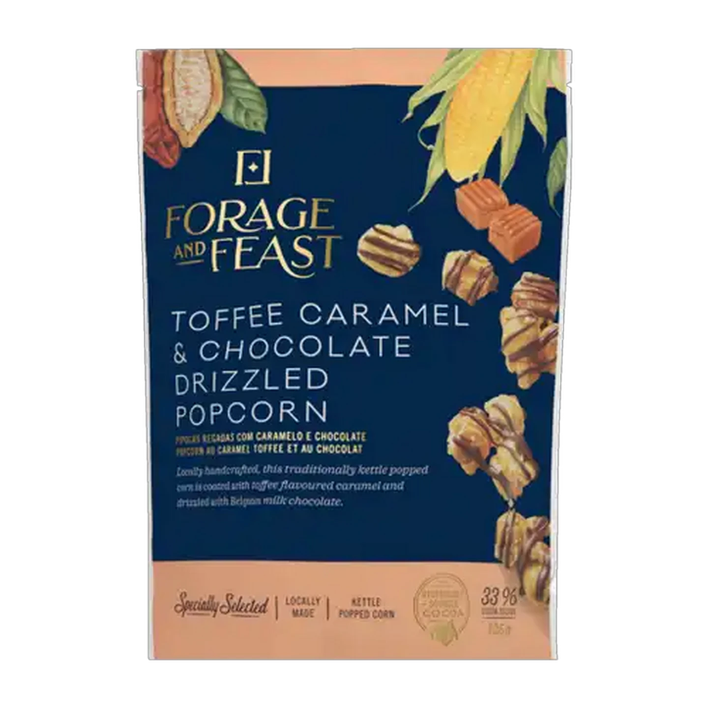 Image of Forage And Feast Toffee Caramel & Chocolate Drizzled Popcorn 125g