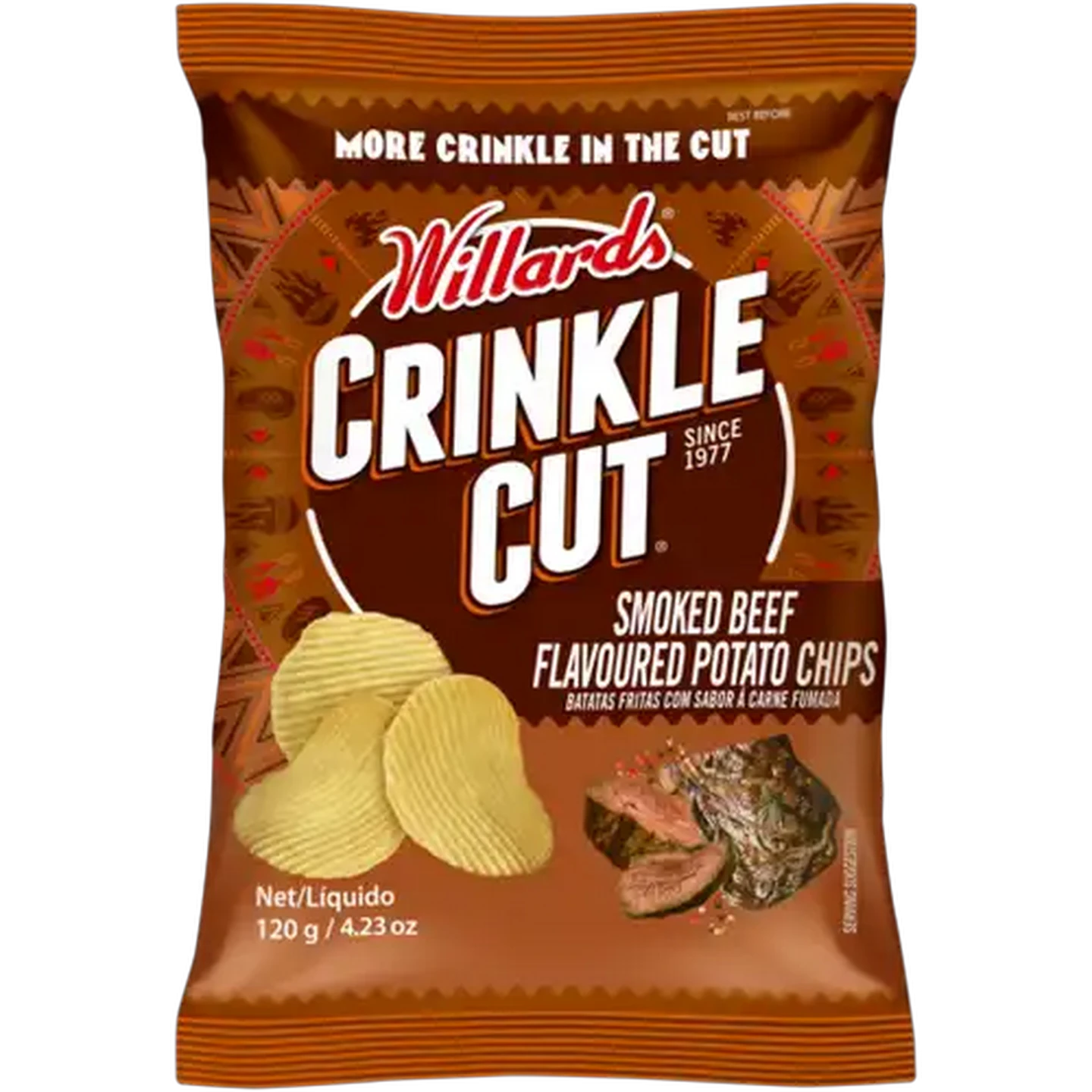 Image of Willards Crinkle Cut Smoked Beef Flavoured Potato Chips 120g