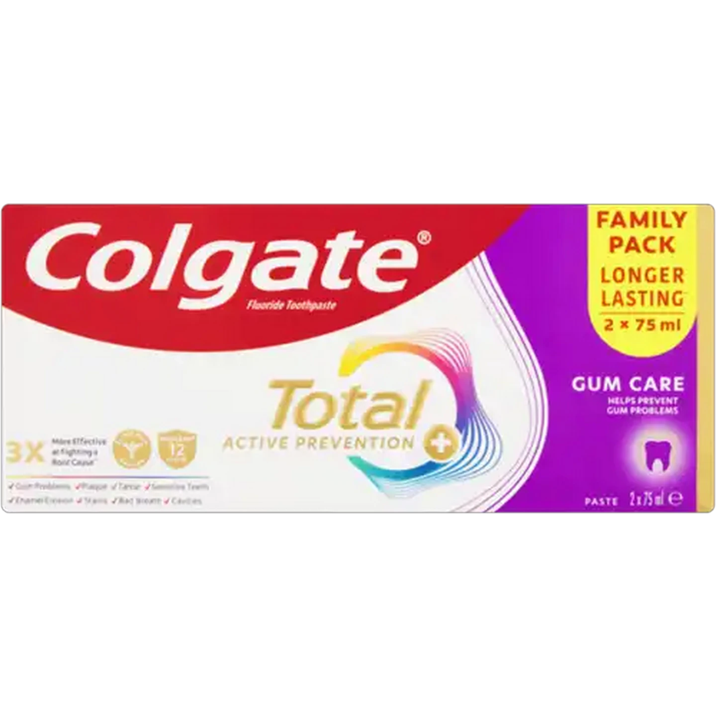 Image of Colgate Total Active Prevention Gum Care Fluoride Toothpaste 2 x 75ml