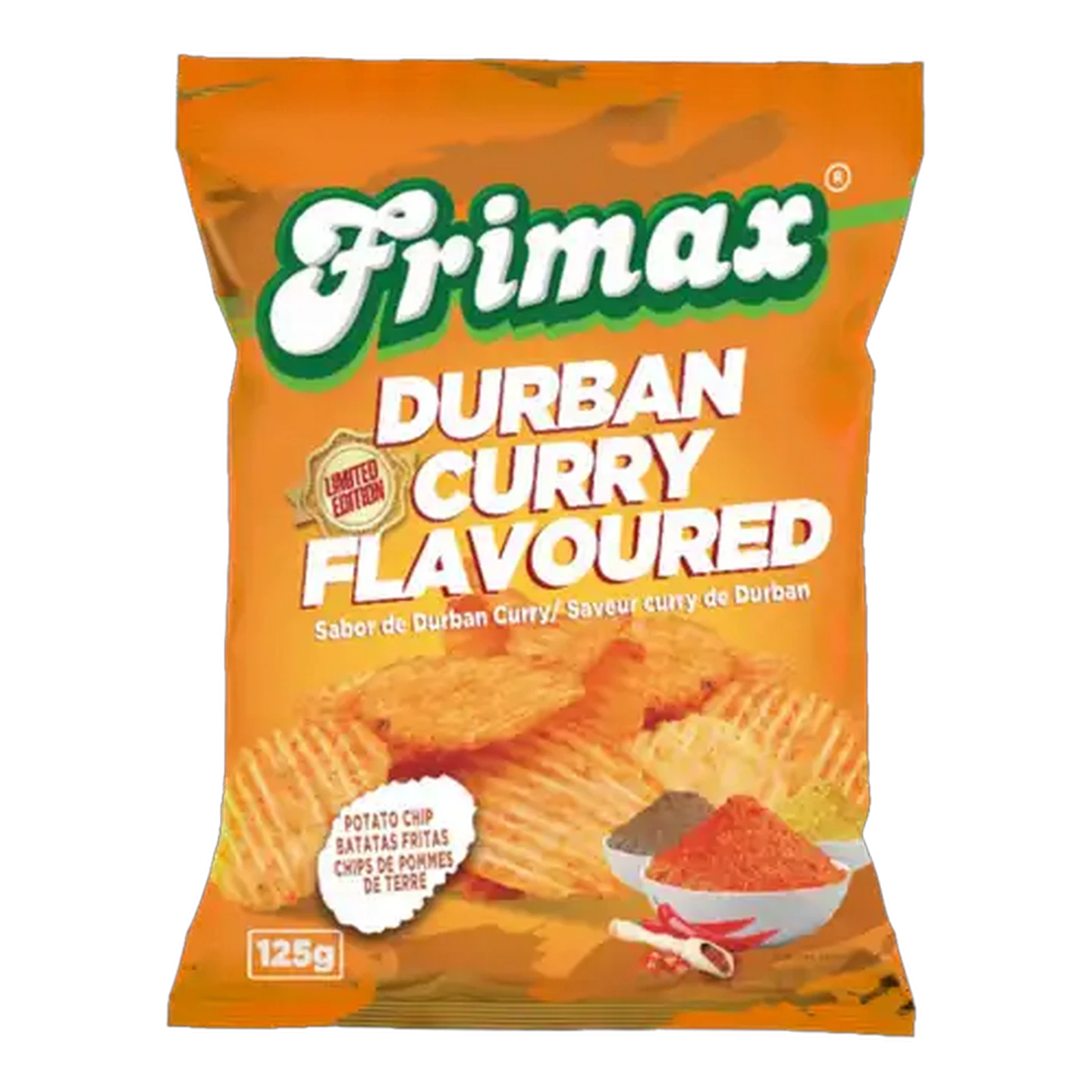 Image of Frimax Durban Curry Flavoured Potato Chips Bag 125g