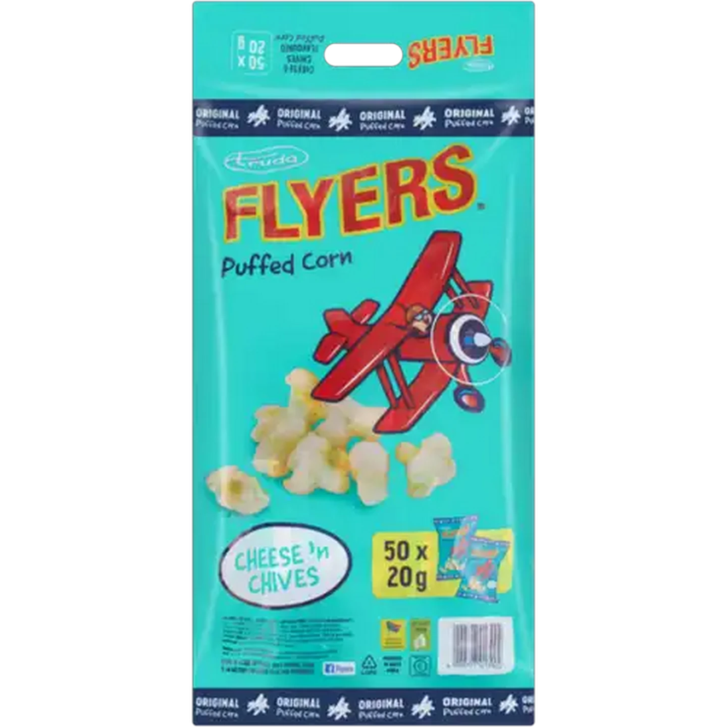 Image of Truda Flyers Cheese 'n Chives Flavoured Puffed Corn 50 x 20g