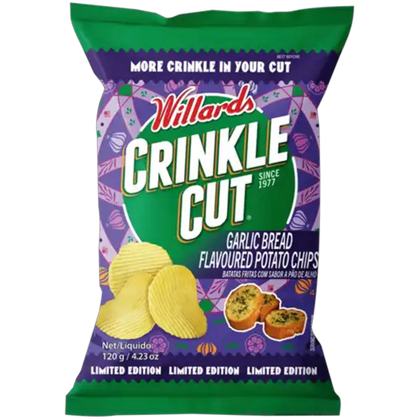 Image of Willards Crinkle Cut Garlic Bread Flavour Potato Chips 120g