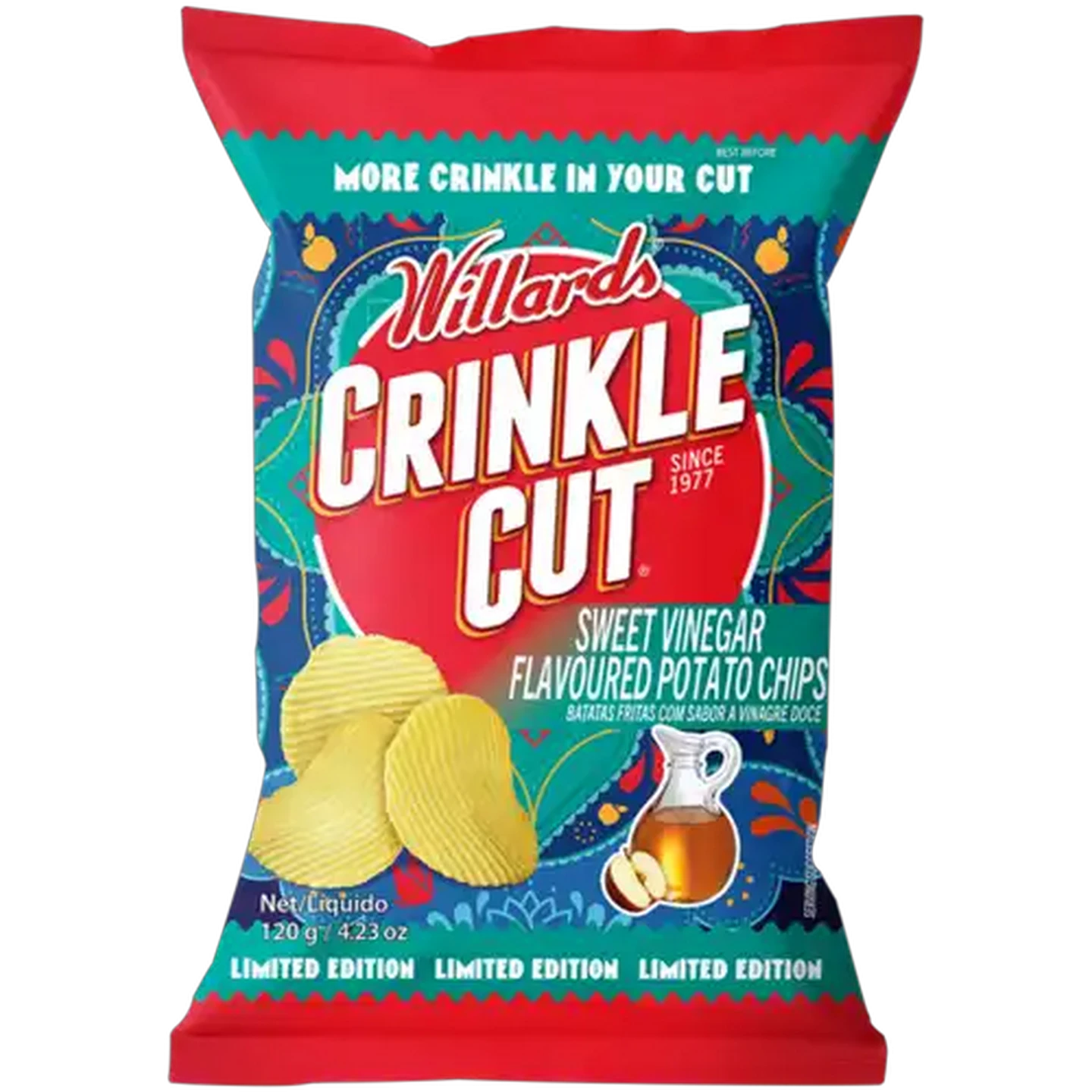 Image of Willards Crinkle Cut Sweet Vinegar Flavour Potato Chips 120g