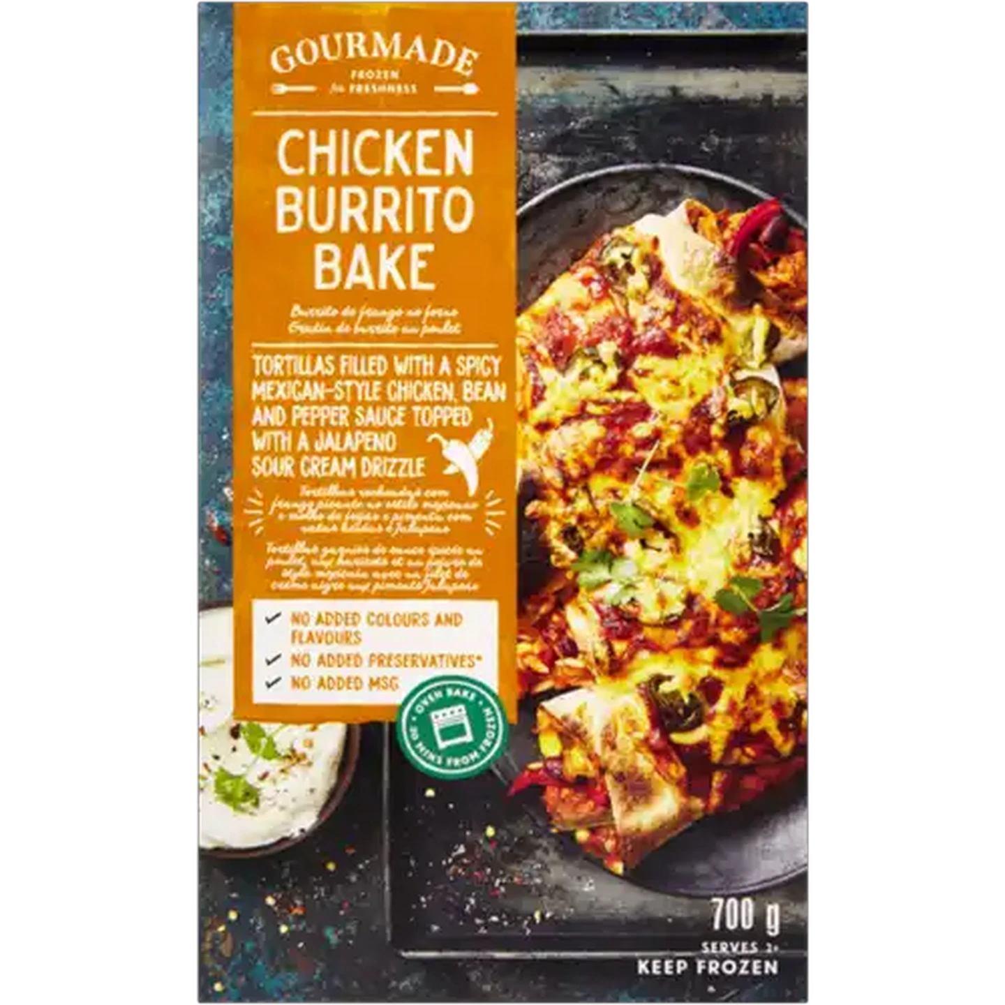Image of Gourmade Frozen Chicken Burrito Bake Ready Meal 700g