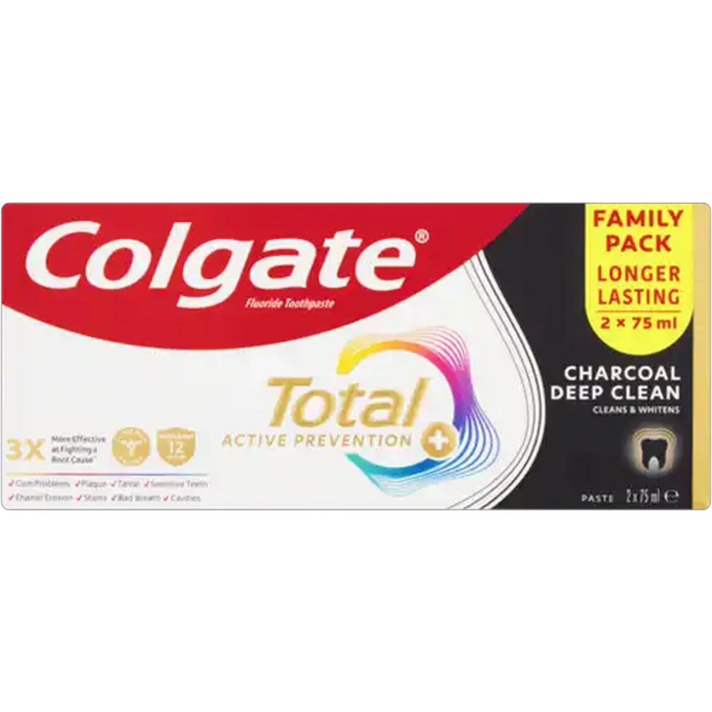 Image of Colgate Total Active Prevention Charcoal Deep Clean Fluoride Toothpaste 2 x 75ml