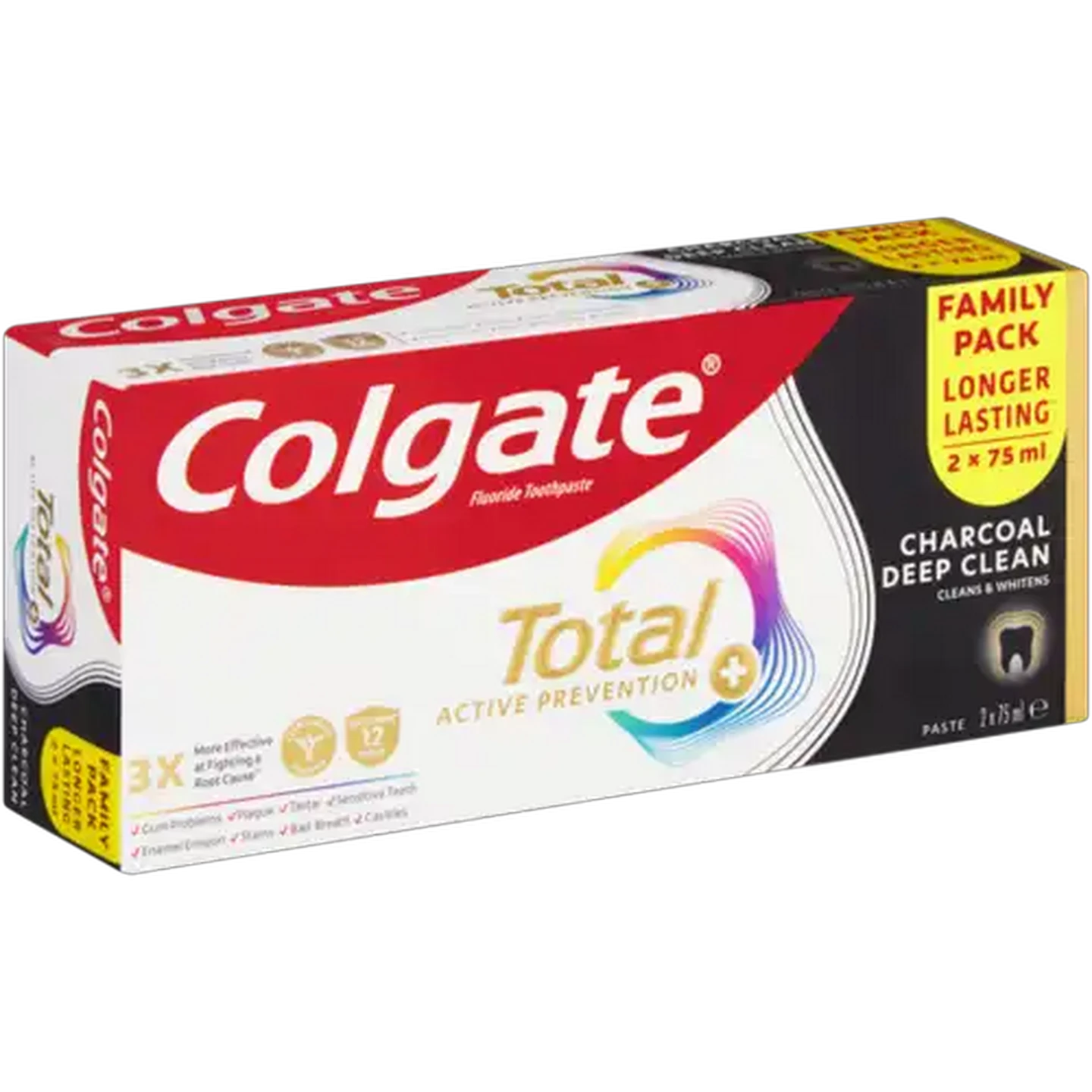 Image of Colgate Total Active Prevention Charcoal Deep Clean Fluoride Toothpaste 2 x 75ml