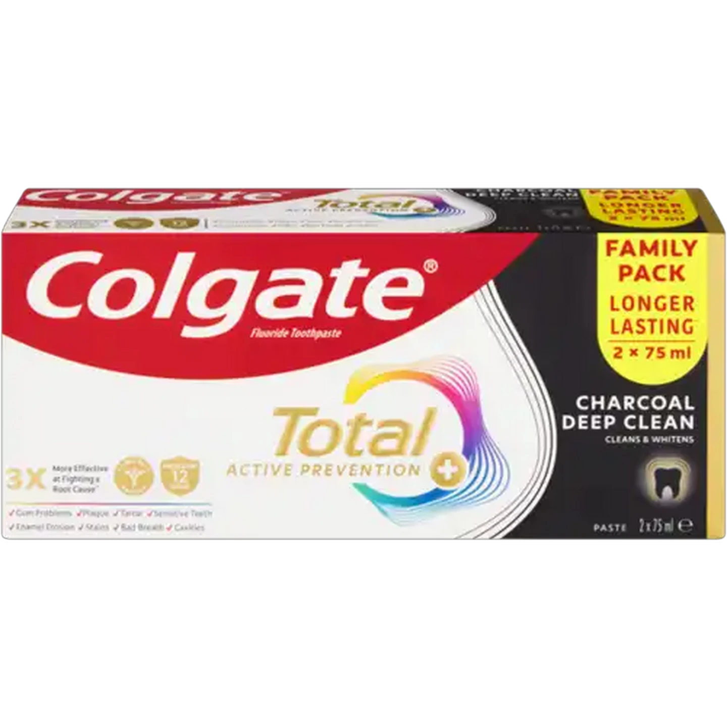 Image of Colgate Total Active Prevention Charcoal Deep Clean Fluoride Toothpaste 2 x 75ml