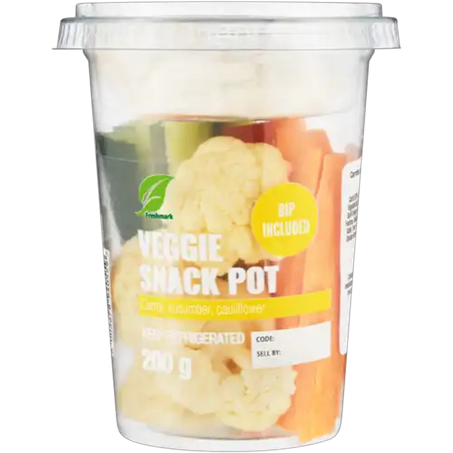 Image of Carrot, Cucumber & Cauliflower Veggie Snack Pot With Dip 200g