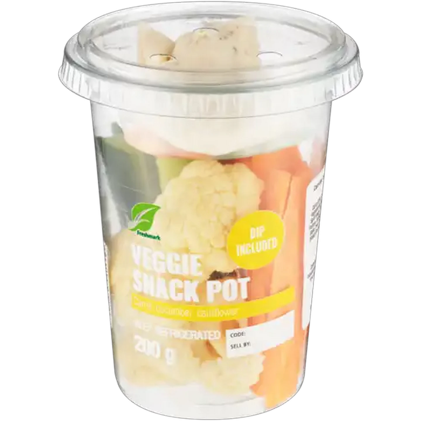 Image of Carrot, Cucumber & Cauliflower Veggie Snack Pot With Dip 200g