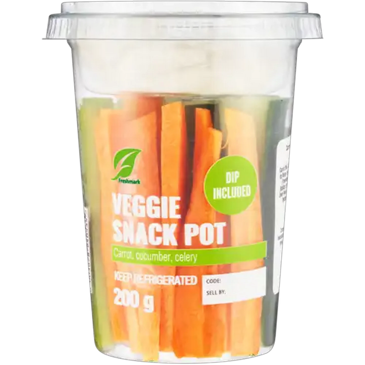 Image of Carrot, Cucumber & Celery Veggie Snack Pot With Dip 200g