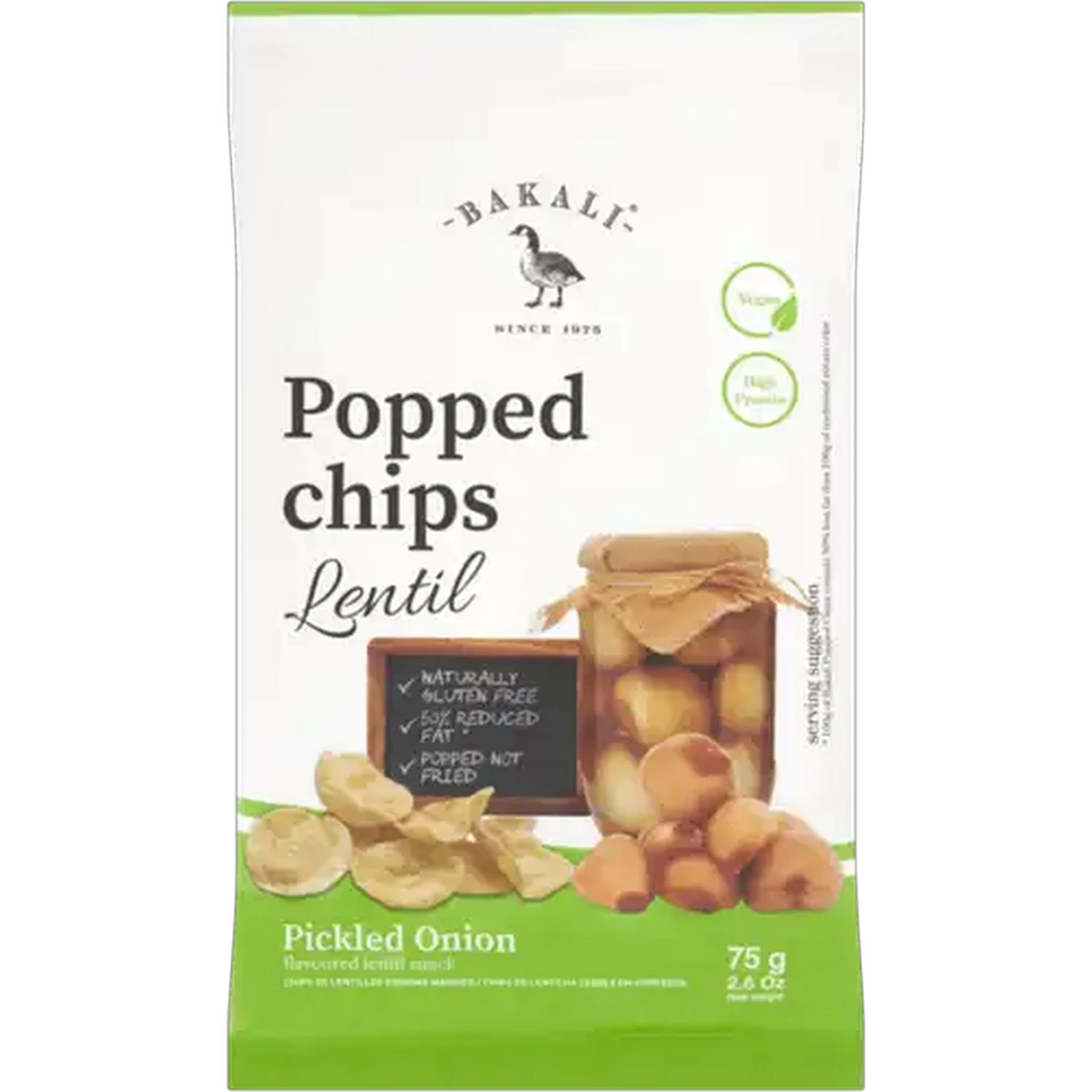Image of Bakali Pickled Onion Flavoured Popped Lentil Chips 75g