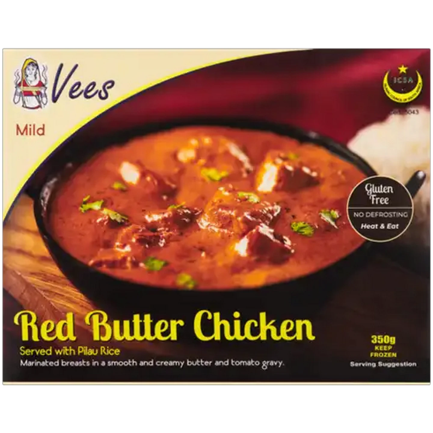 Image of Vees Frozen Mild Red Butter Chicken With Pilau Rice 350g