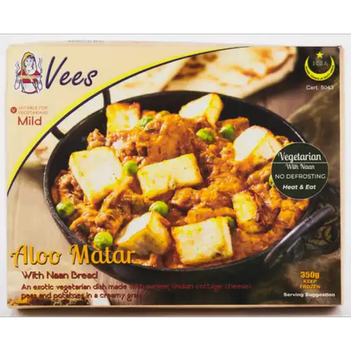 Image of Vees Frozen Mild Aloo Matar With Naan Bread 350g