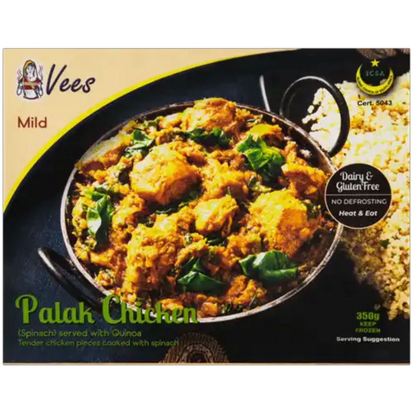Image of Vees Frozen Mild Palak Chicken With Spinach & Quinoa 350g
