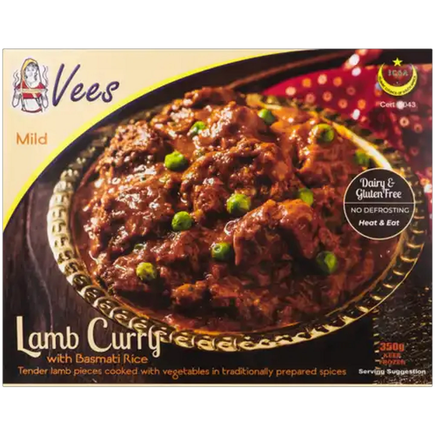 Image of Vees Frozen Mild Lamb Curry With Basmati Rice 350g
