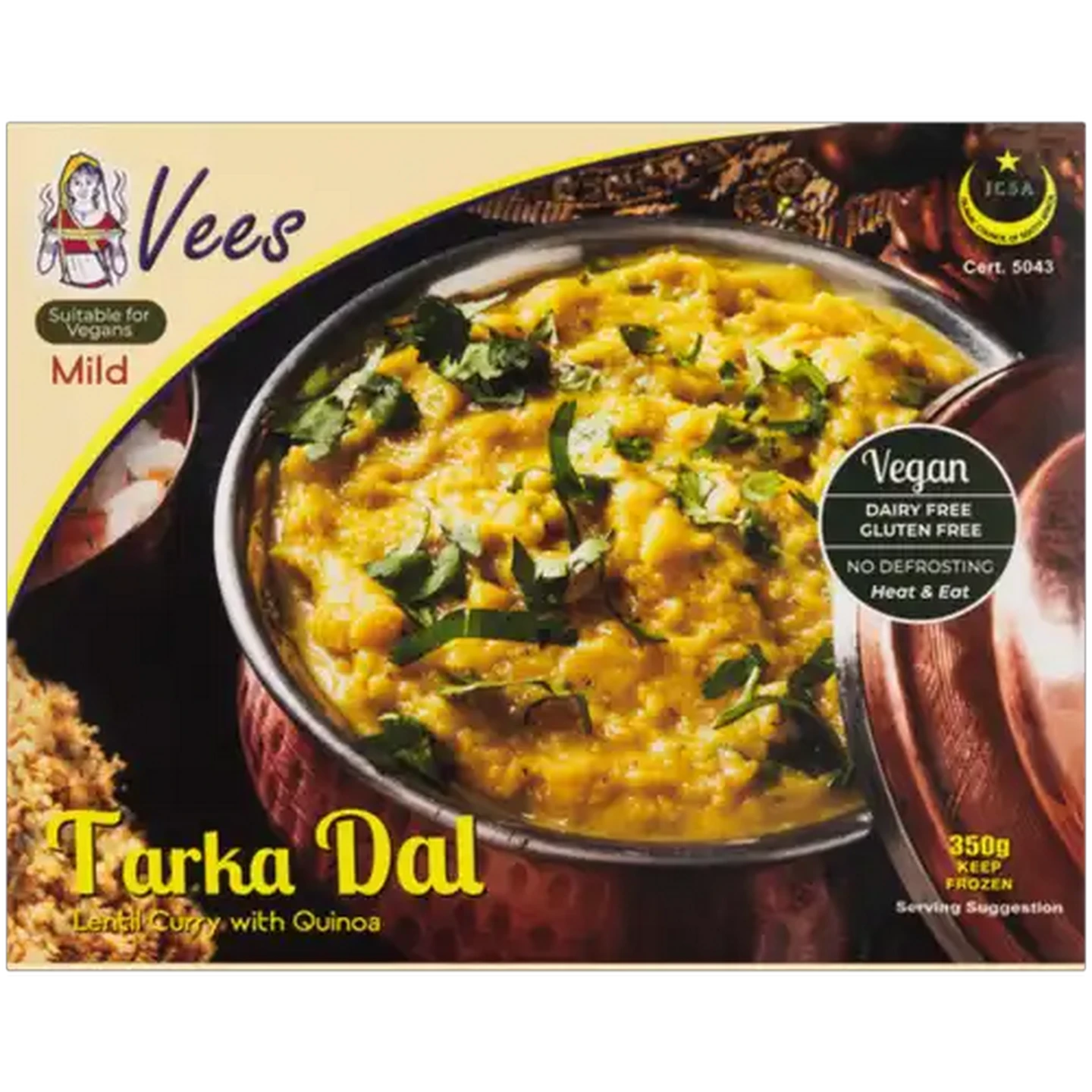 Image of Vees Frozen Mild Tarka Dal Lentil Curry With Quinoa 350g