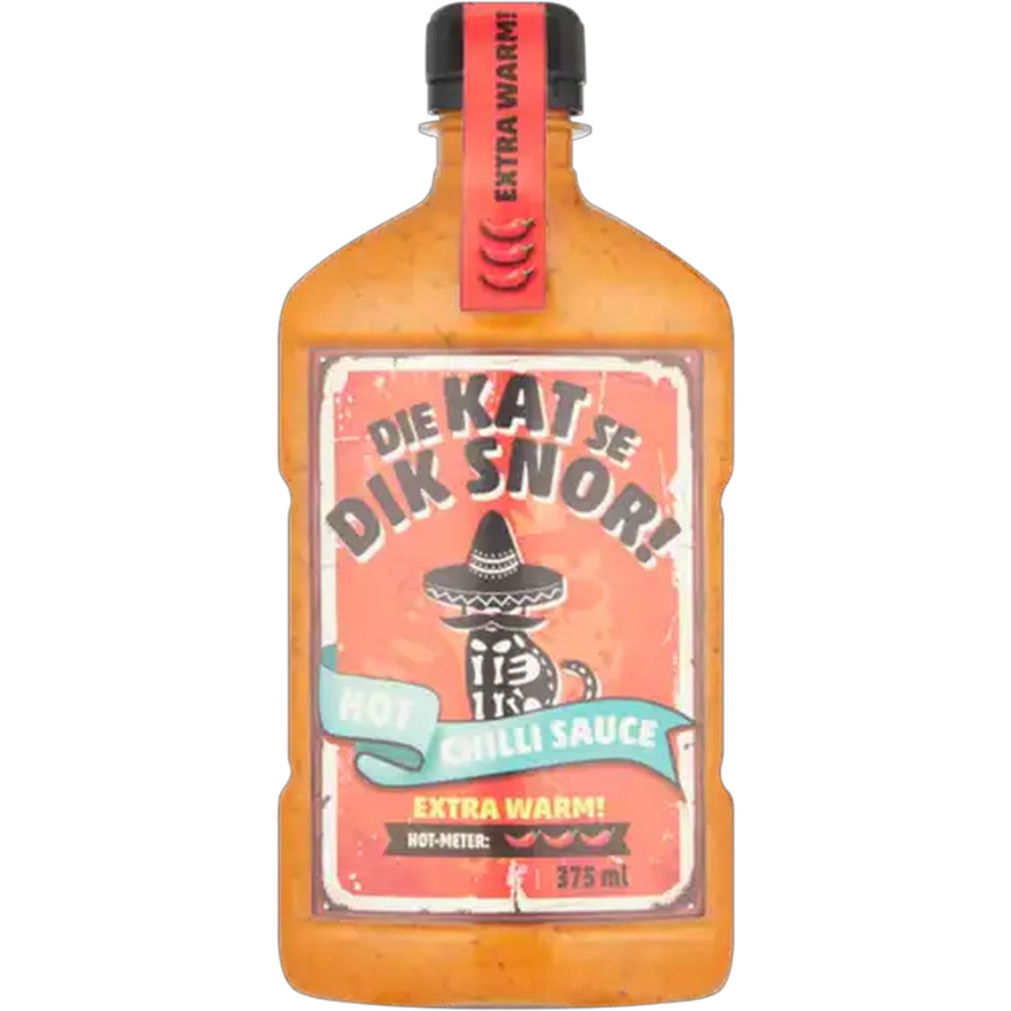 Image of Die Kat Se Dik Snor! Extra Warm Hot Chilli Sauce 375ml