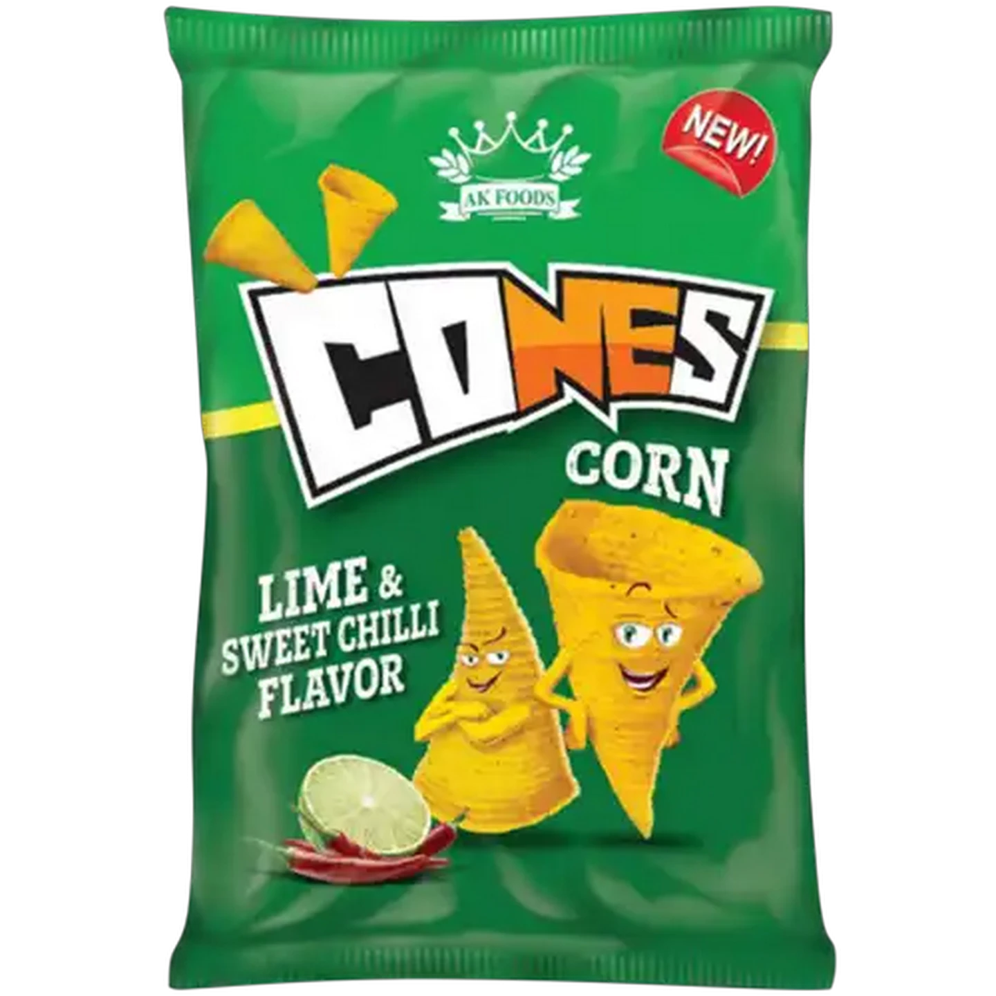 Image of AK Foods Cones Lime & Sweet Chili Flavoured Corn Chips 100g