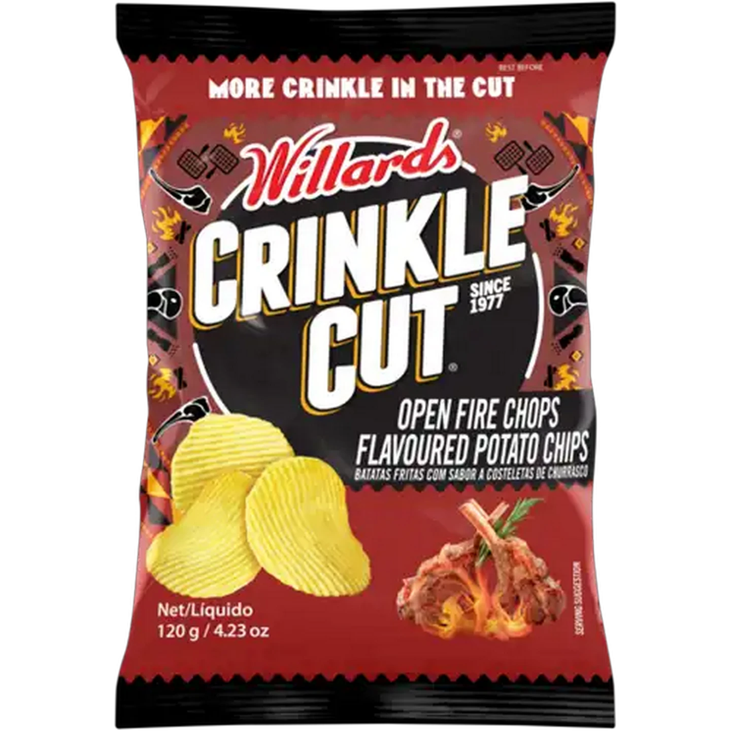 Image of Willards Crinkle Cut Open Fire Chops Flavoured Potato Chips 120g