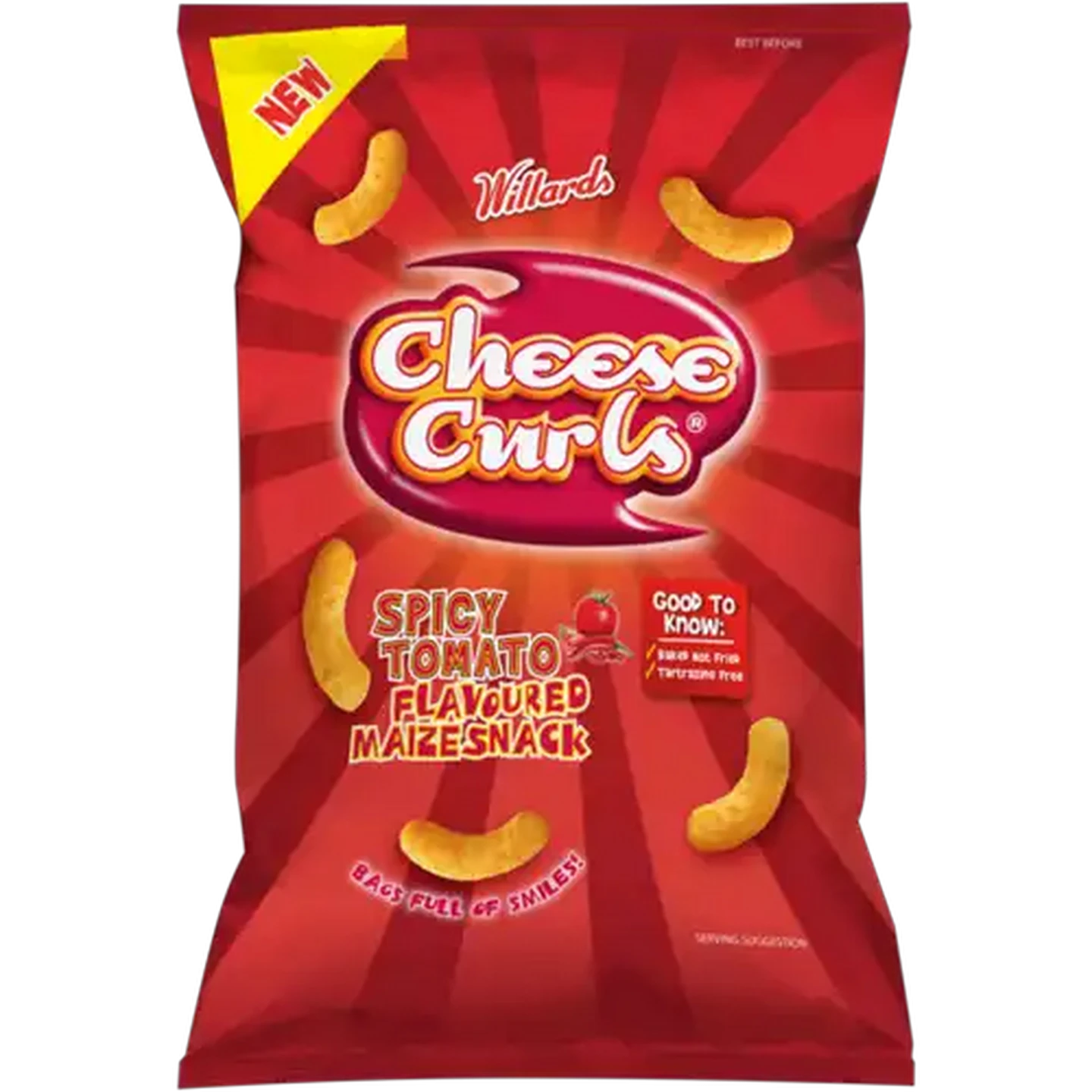 Image of Willards Cheese Curls Spicy Tomato Flavoured Maize Snack 90g
