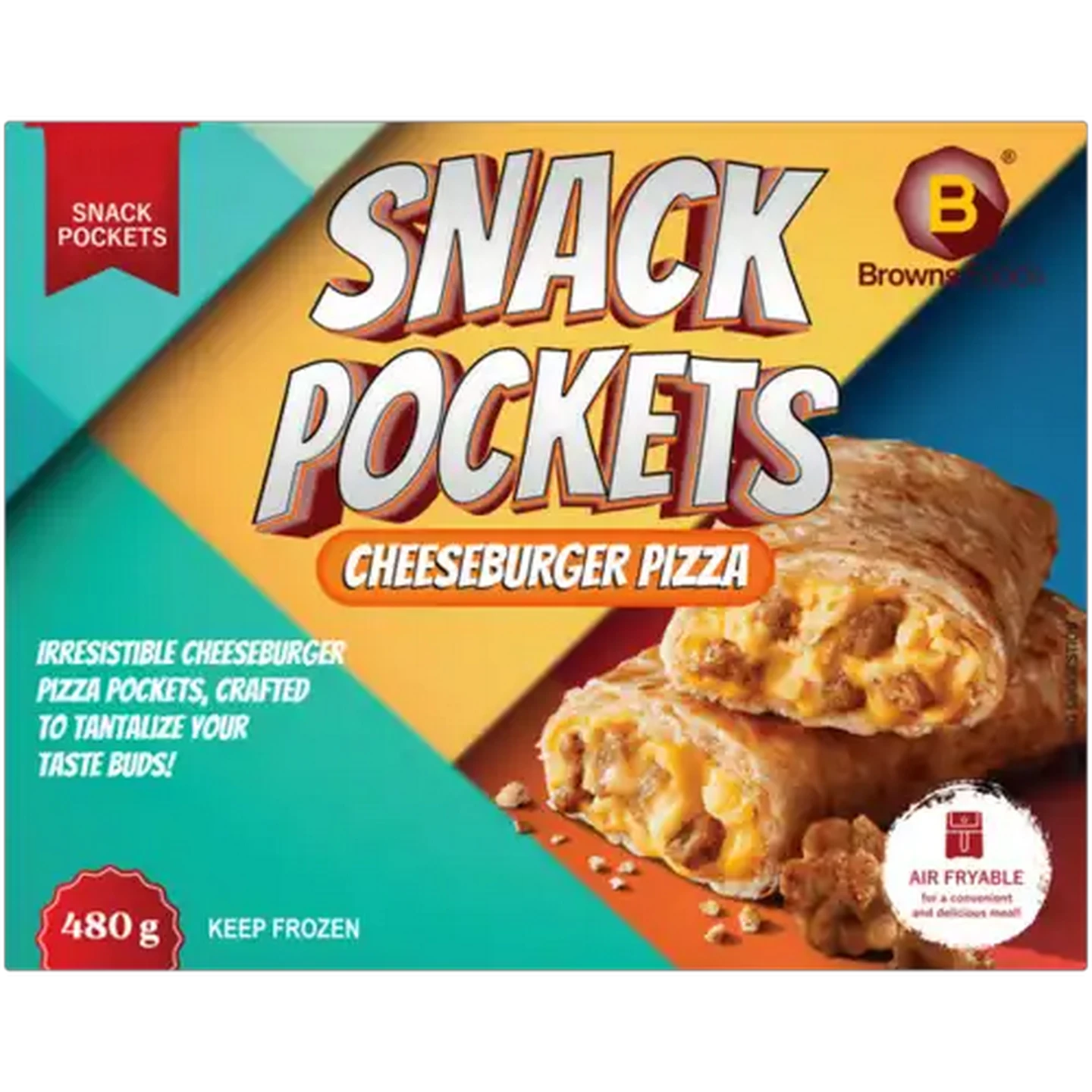 Image of Browns Foods Cheeseburger Pizza Frozen Snack Pockets 480g