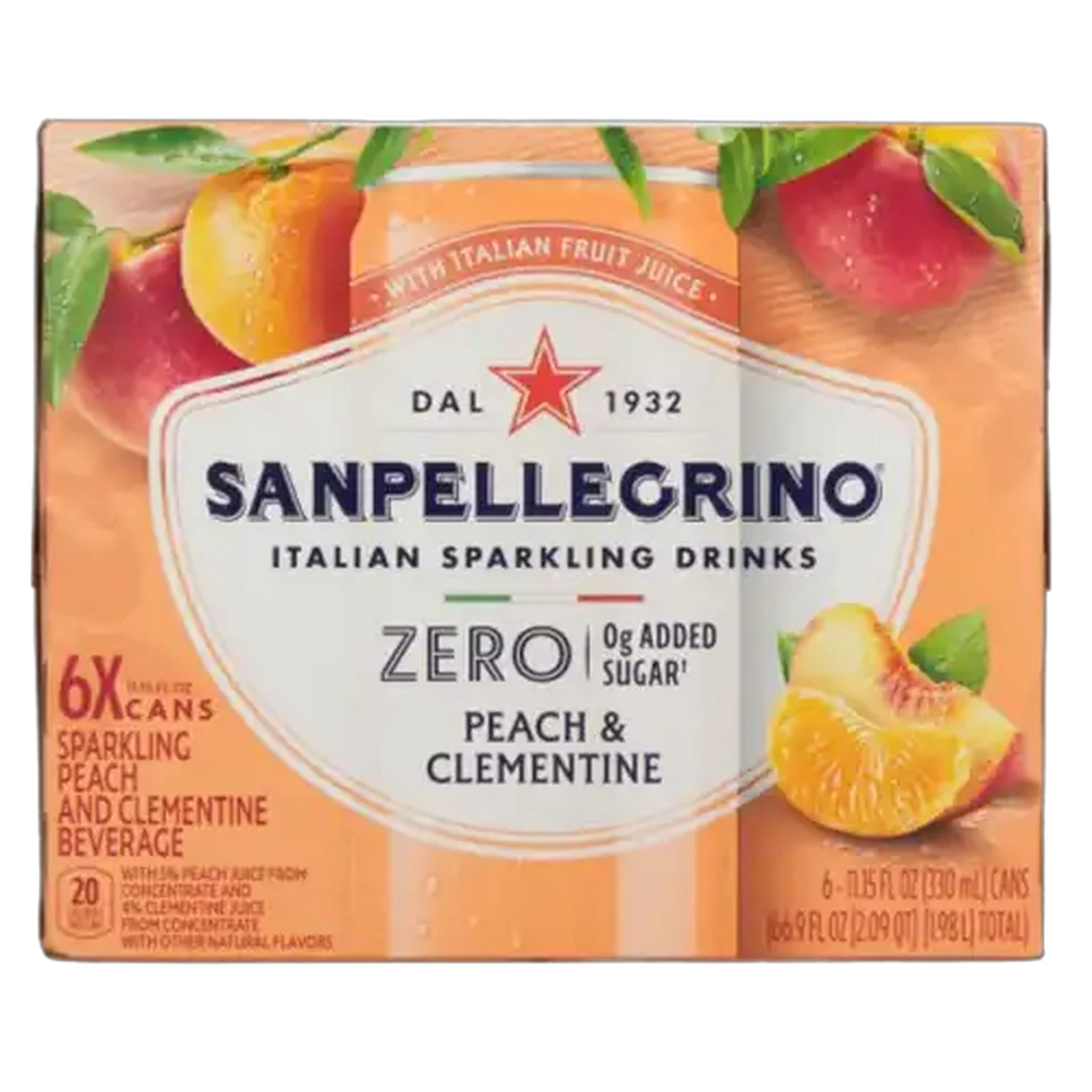 Image of Sanpellegrino Peach & Clementine Zero Italian Sparkling Drink 6 x 330ml