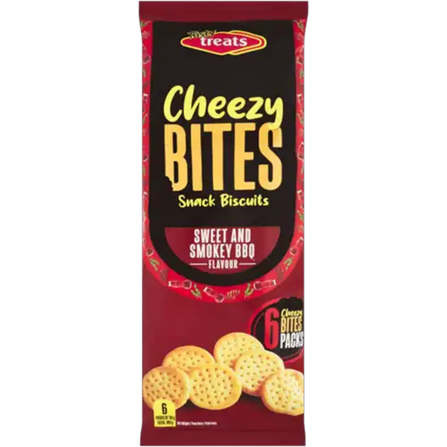 Image of Tasty Treats Cheezy Bites Sweet & Smokey BBQ Flavour Snack Biscuits 6 x 30g