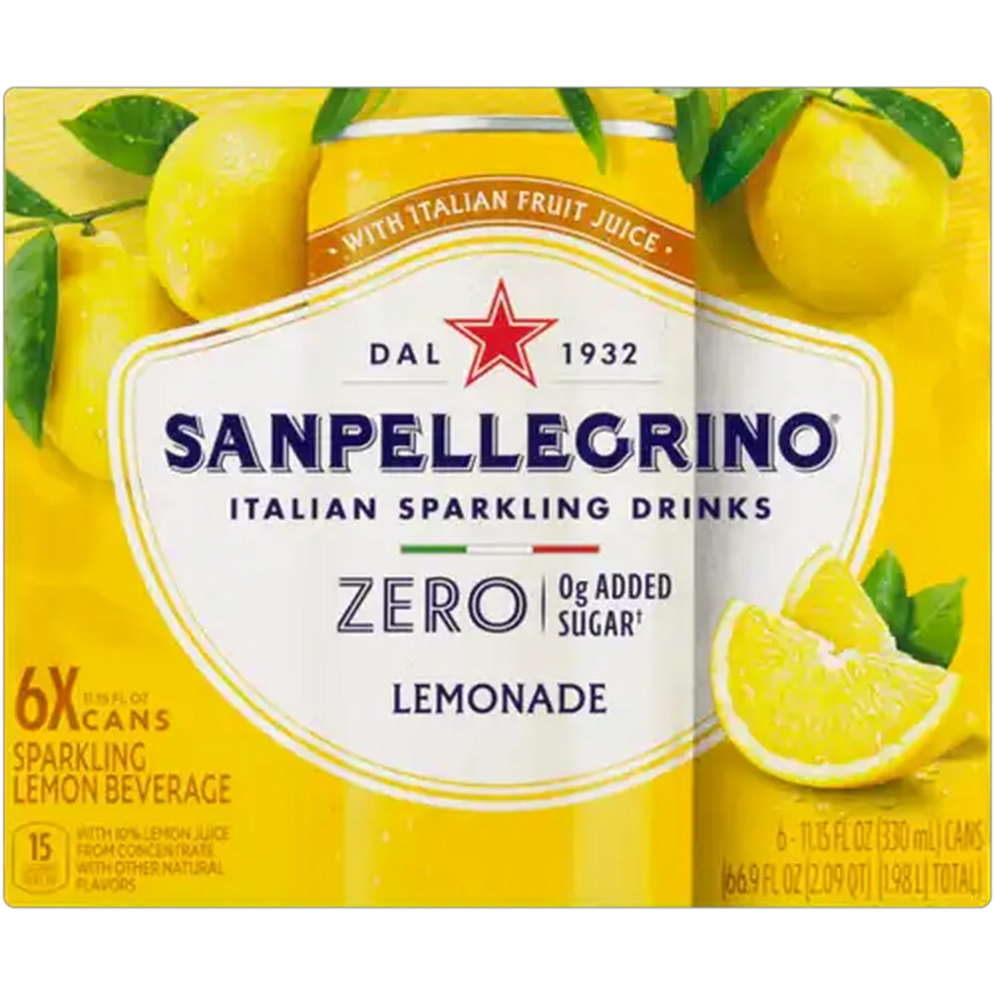 Image of Sanpellegrino Zero Lemonade Italian Sparkling Drink 6 x 330ml