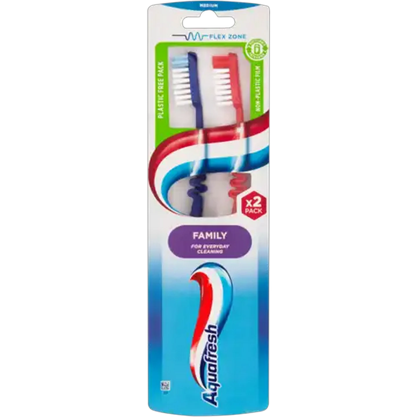 Image of Aquafresh Flex Zone Blue & Red Medium Toothbrush 2 Pack