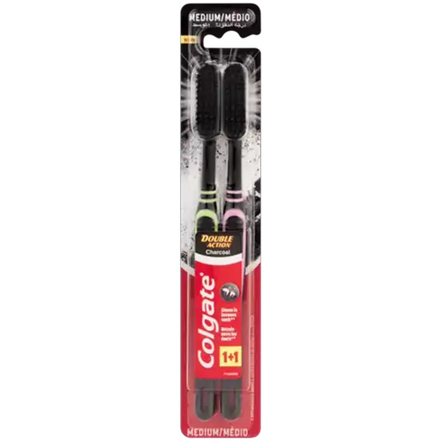 Image of Colgate Double Action Medium Charcoal Toothbrush 2 Pack
