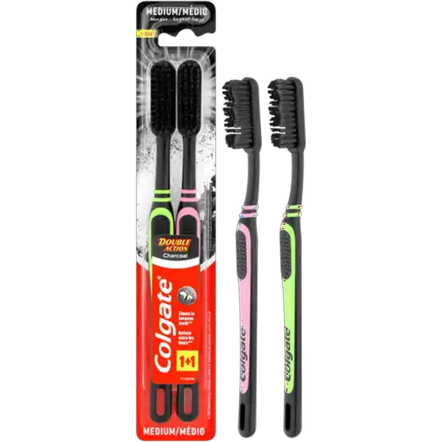 Image of Colgate Double Action Medium Charcoal Toothbrush 2 Pack