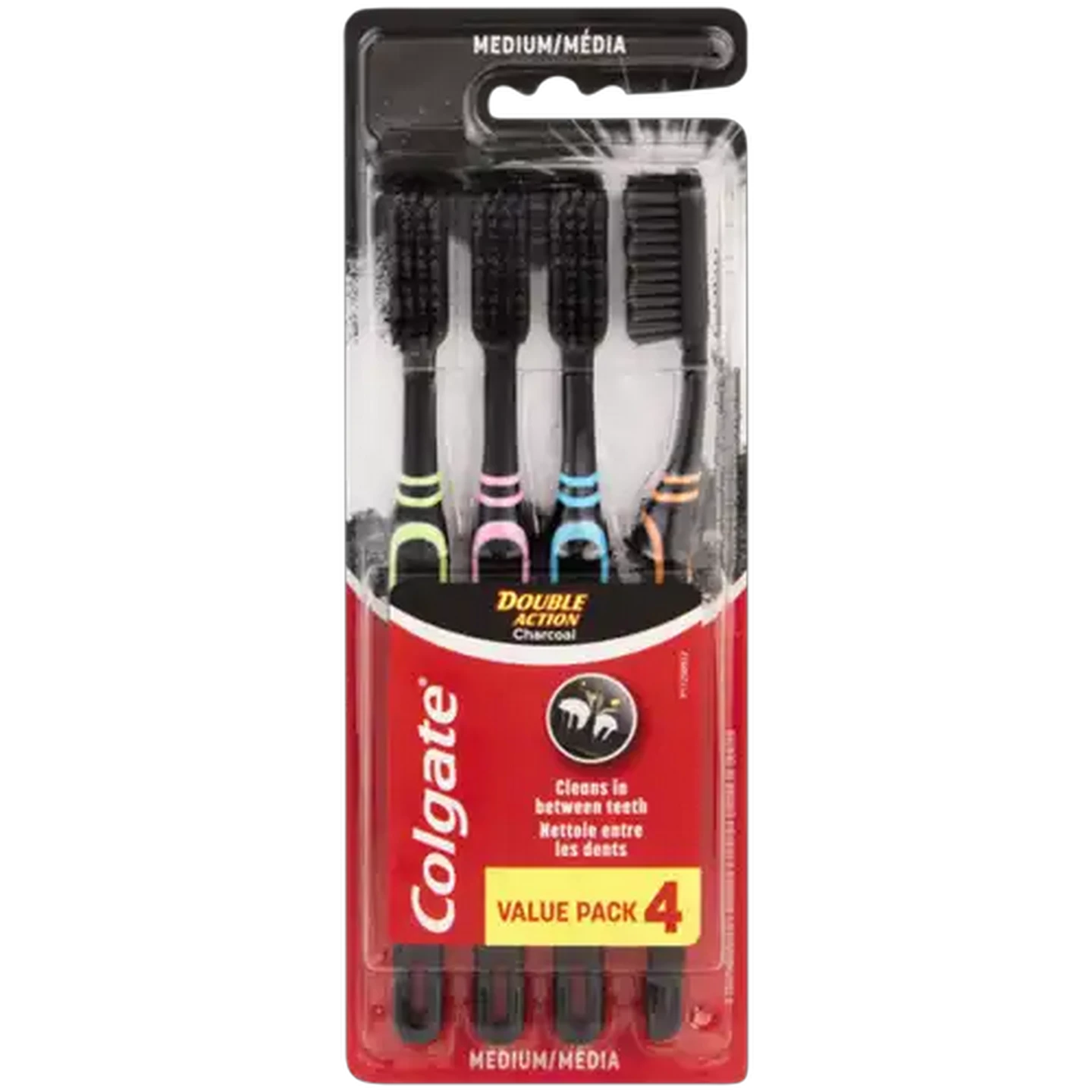 Image of Colgate Double Action Assorted Medium Charcoal Toothbrushes 4 Pack
